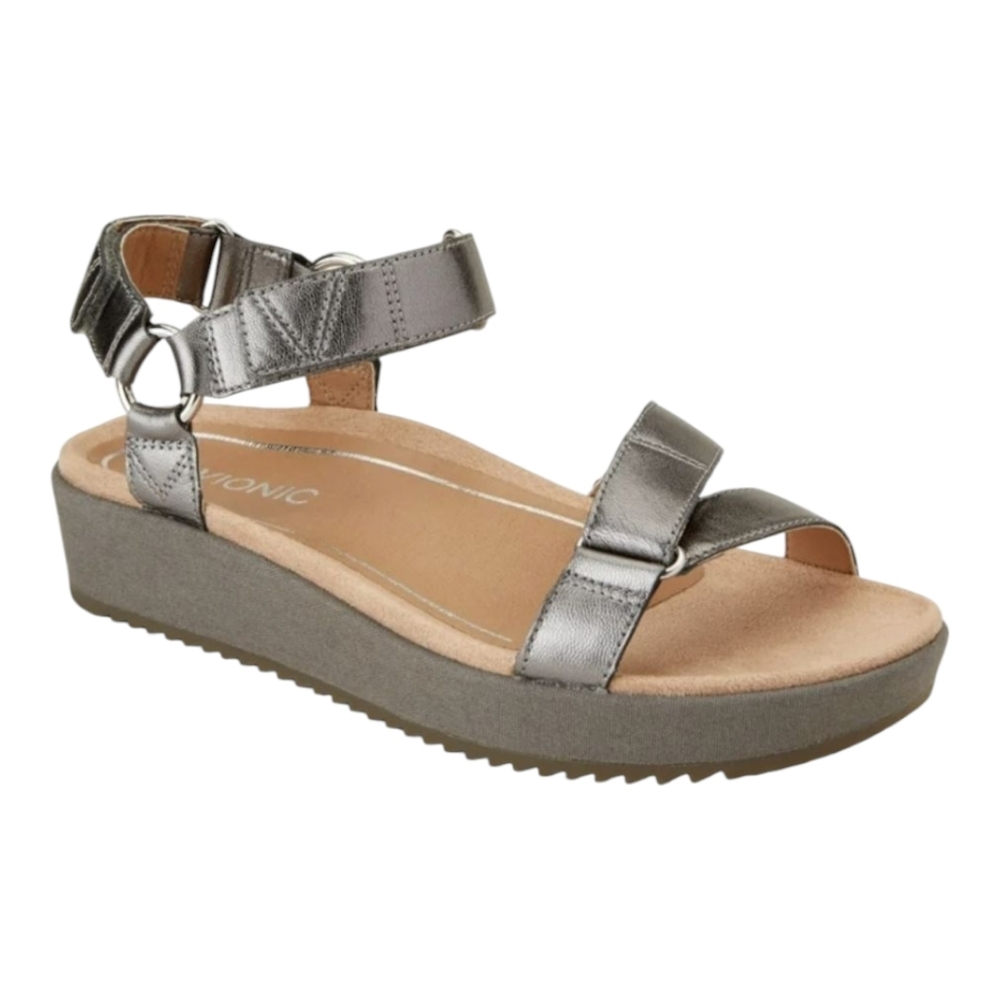 Vionic Silver Metallic Ankle-Strap Wedge Sandals
